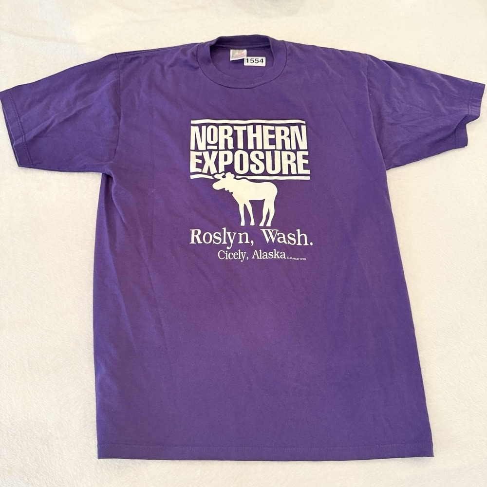 Vtg Northern Exposure Roslyn Cicely Locations Graphic Moose Purple T Shirt Large